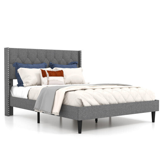 Full/Queen Size Upholstered Platform Bed with Button Tufted Headboard-Queen Size