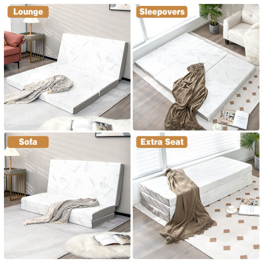 4 Inch Tri-fold Cooling Gel Memory Foam Mattress-Full Size - Color: White - Size: Full Size LuxuryLifeWay Online Store