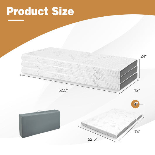 4 Inch Tri-fold Cooling Gel Memory Foam Mattress-Full Size - Color: White - Size: Full Size LuxuryLifeWay Online Store