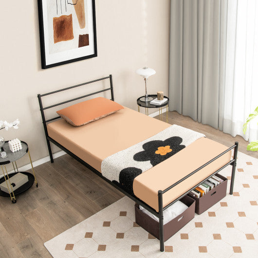 Twin Size Metal Bed Frame Platform with Headboard-Black LuxuryLifeWay Online Store