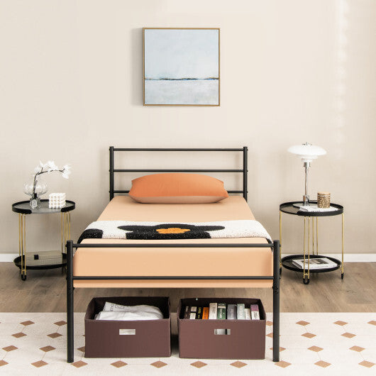 Twin Size Metal Bed Frame Platform with Headboard-Black LuxuryLifeWay Online Store