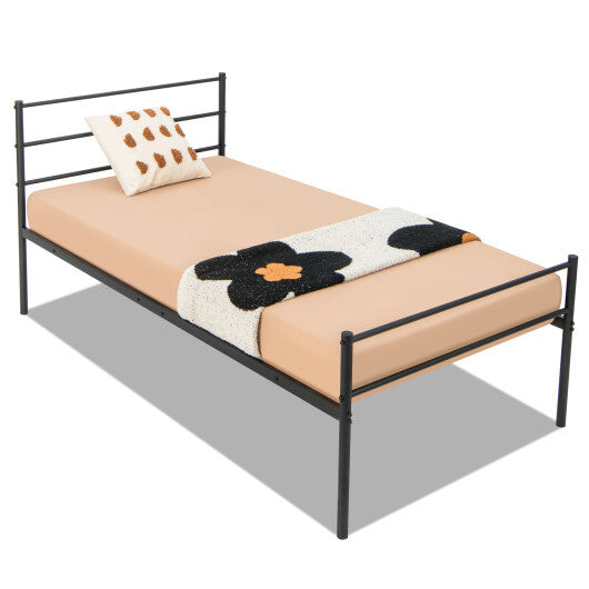 Twin Size Metal Bed Frame Platform with Headboard-Black LuxuryLifeWay Online Store