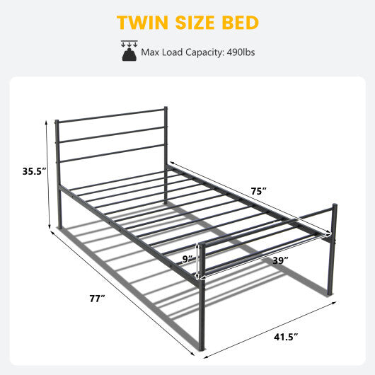 Twin Size Metal Bed Frame Platform with Headboard-Black LuxuryLifeWay Online Store