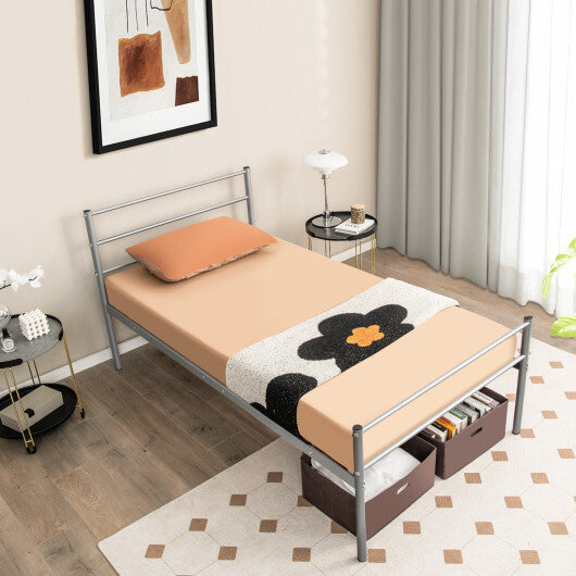 Twin Size Metal Bed Frame Platform with Headboard-Black LuxuryLifeWay Online Store