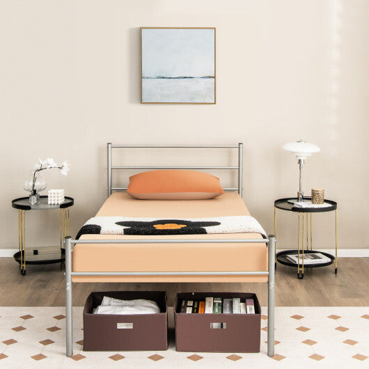 Twin Size Metal Bed Frame Platform with Headboard-Black LuxuryLifeWay Online Store