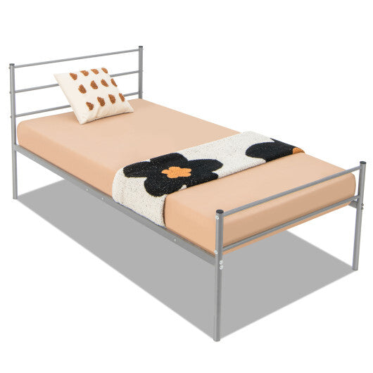 Twin Size Metal Bed Frame Platform with Headboard-Black LuxuryLifeWay Online Store