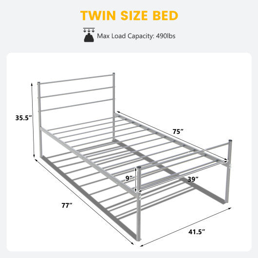 Twin Size Metal Bed Frame Platform with Headboard-Black LuxuryLifeWay Online Store