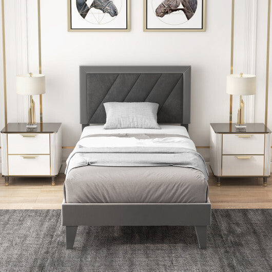Twin/Full/Queen Platform Bed with High Headboard and Wooden Slats-Full Size