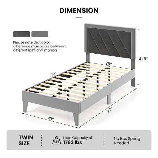 Twin/Full/Queen Platform Bed with High Headboard and Wooden Slats-Full Size