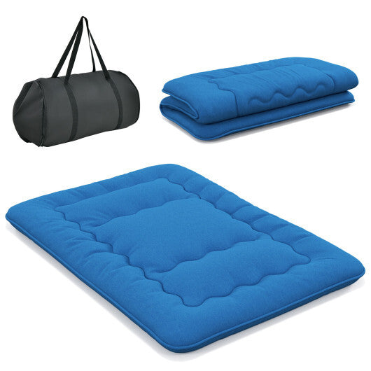 Foldable Futon Mattress with Washable Cover and Carry Bag for Camping Blue-Full Size - Color: Blue - Size: Full Size LuxuryLifeWay Online Store