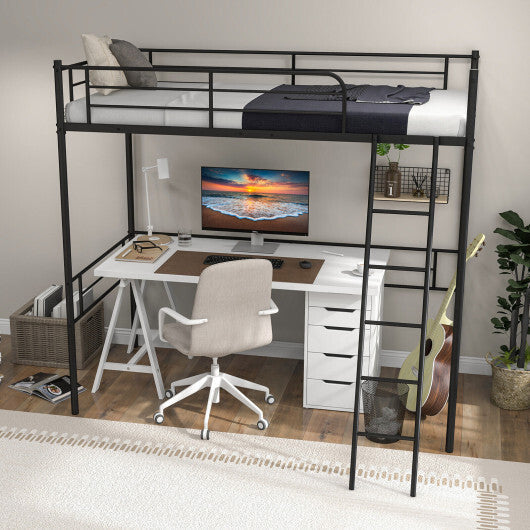 Metal Loft Twin Bed Frame Single High Loft Bed-Black LuxuryLifeWay Online Store