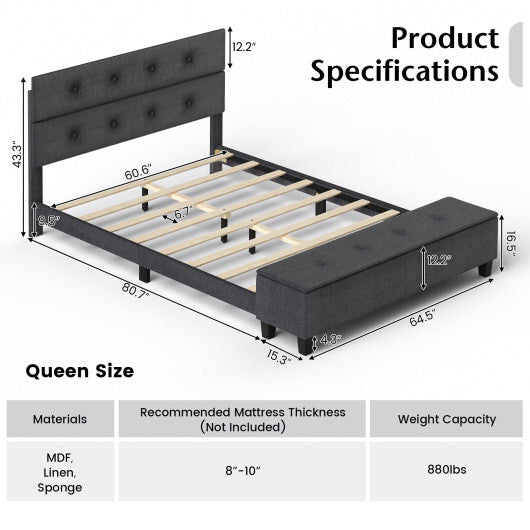 Twin/Full/Queen Upholstered Bed Frame with Ottoman Storage-Full Size LuxuryLifeWay Online Store