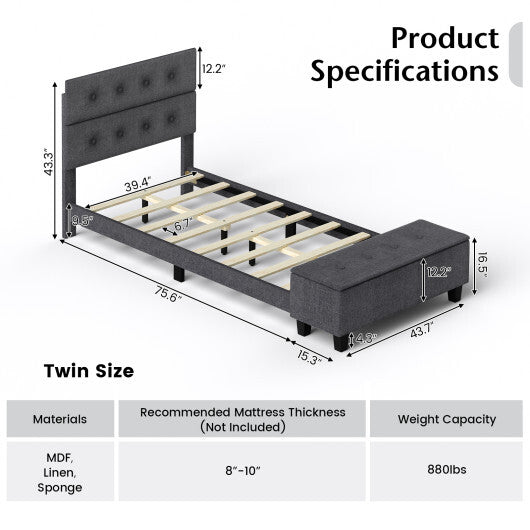 Twin/Full/Queen Upholstered Bed Frame with Ottoman Storage-Full Size LuxuryLifeWay Online Store