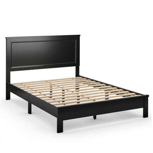 Queen Size Bed Frame Platform Slat High Headboard Bedroom with Rubber Wood Leg-Black LuxuryLifeWay Online Store