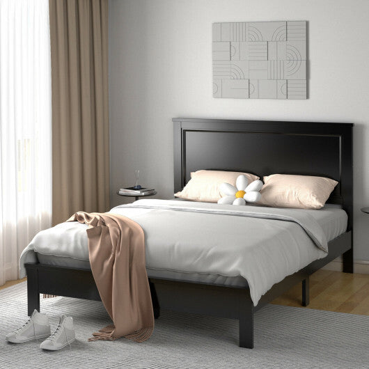 Queen Size Bed Frame Platform Slat High Headboard Bedroom with Rubber Wood Leg-Black LuxuryLifeWay Online Store