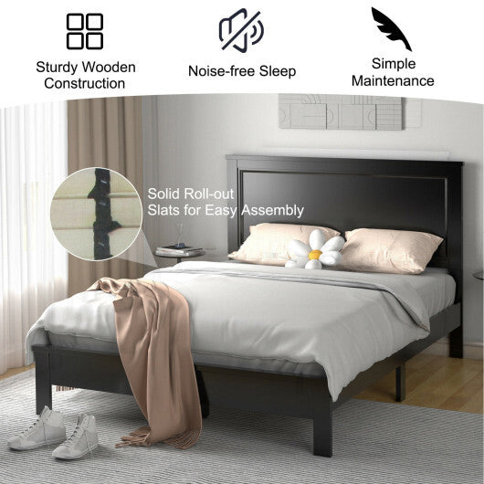 Queen Size Bed Frame Platform Slat High Headboard Bedroom with Rubber Wood Leg-Black LuxuryLifeWay Online Store