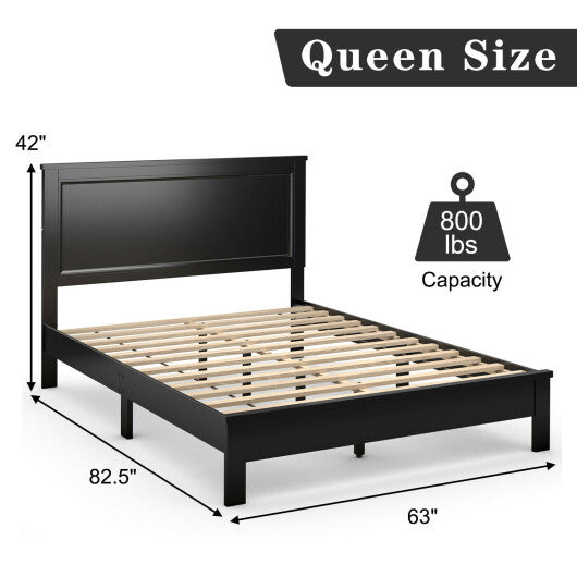 Queen Size Bed Frame Platform Slat High Headboard Bedroom with Rubber Wood Leg-Black LuxuryLifeWay Online Store