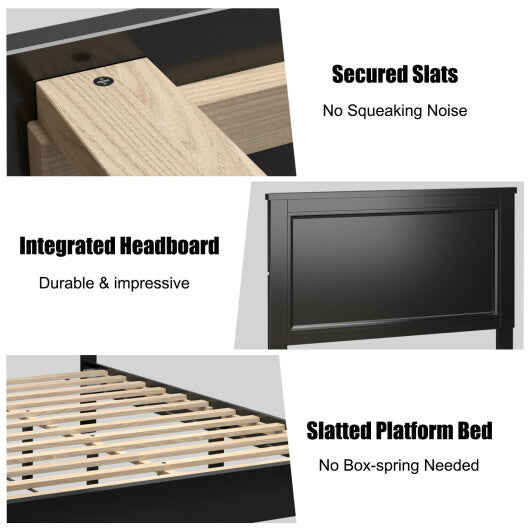 Queen Size Bed Frame Platform Slat High Headboard Bedroom with Rubber Wood Leg-Black LuxuryLifeWay Online Store