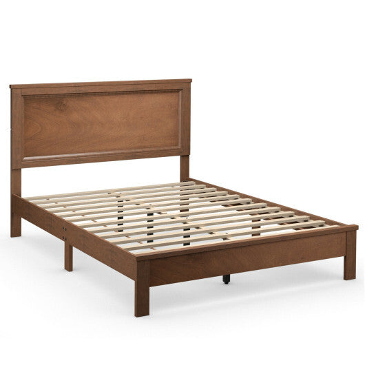 Queen Size Bed Frame Platform Slat High Headboard Bedroom with Rubber Wood Leg-Black LuxuryLifeWay Online Store