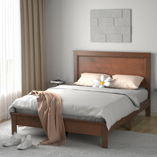 Queen Size Bed Frame Platform Slat High Headboard Bedroom with Rubber Wood Leg-Black LuxuryLifeWay Online Store