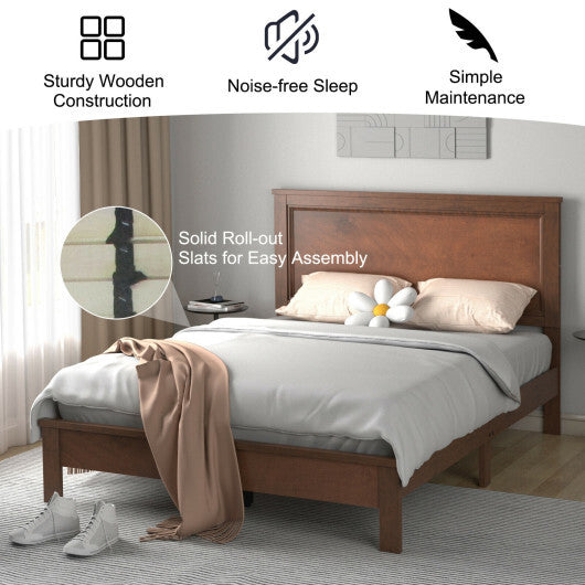 Queen Size Bed Frame Platform Slat High Headboard Bedroom with Rubber Wood Leg-Black LuxuryLifeWay Online Store