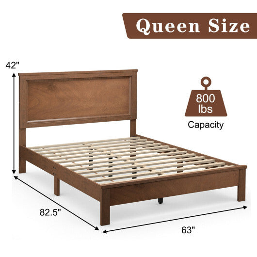 Queen Size Bed Frame Platform Slat High Headboard Bedroom with Rubber Wood Leg-Black LuxuryLifeWay Online Store