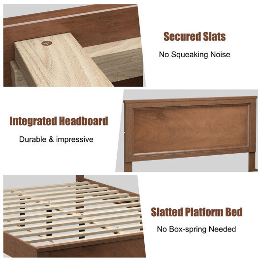Queen Size Bed Frame Platform Slat High Headboard Bedroom with Rubber Wood Leg-Black LuxuryLifeWay Online Store