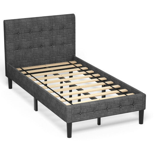Platform Bed with Button Tufted Headboard-Beige LuxuryLifeWay Online Store