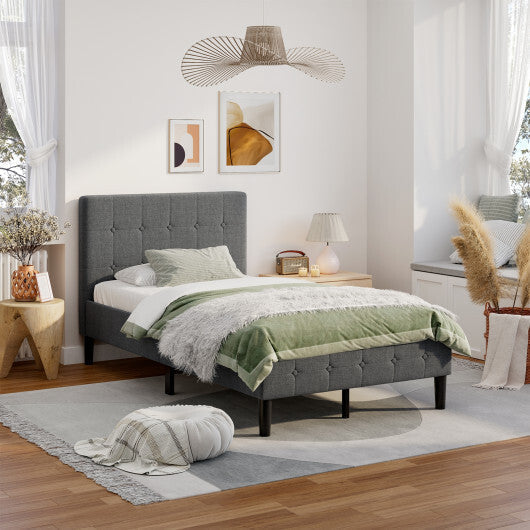 Platform Bed with Button Tufted Headboard-Beige LuxuryLifeWay Online Store