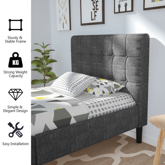Platform Bed with Button Tufted Headboard-Beige LuxuryLifeWay Online Store
