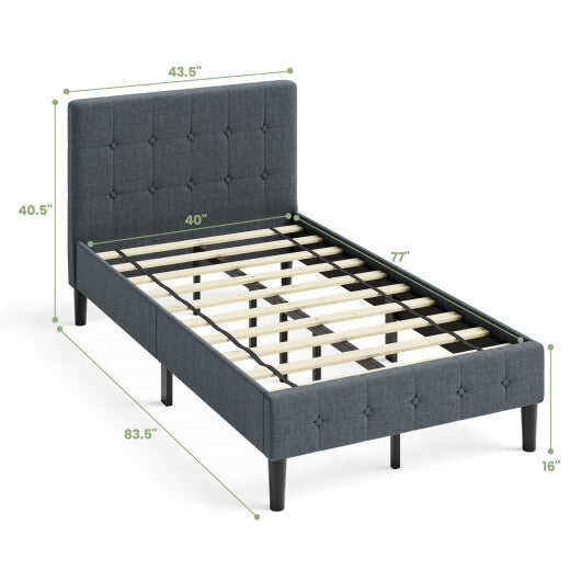 Platform Bed with Button Tufted Headboard-Beige LuxuryLifeWay Online Store