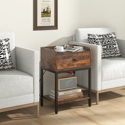 Industrial Bedside Table Nightstand with Charging Station-Rustic Brown LuxuryLifeWay Online Store
