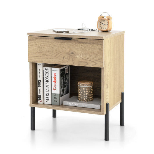 Modern Nightstand with Charging Station-Natural LuxuryLifeWay Online Store