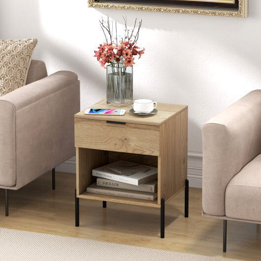 Modern Nightstand with Charging Station-Natural LuxuryLifeWay Online Store