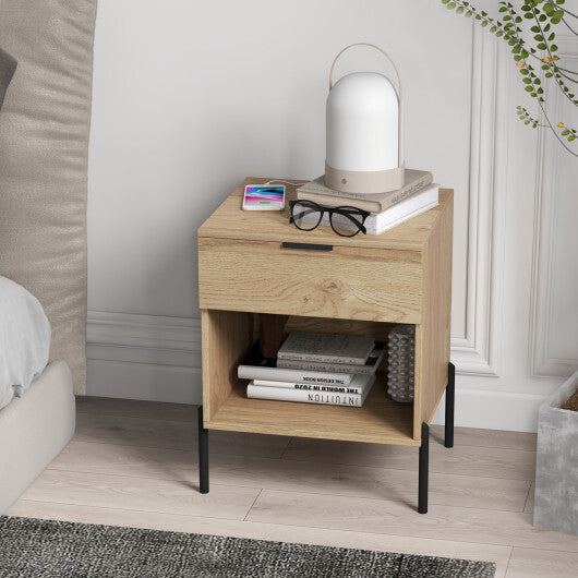 Modern Nightstand with Charging Station-Natural LuxuryLifeWay Online Store