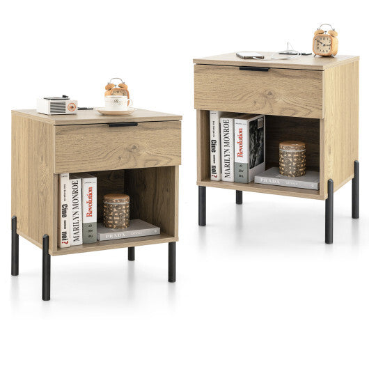 Modern Nightstand with Charging Station-Natural LuxuryLifeWay Online Store