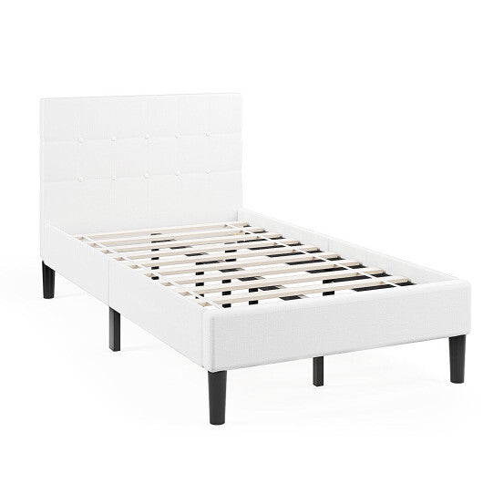 Twin Size Upholstered Platform Bed with Button Tufted Headboard-Beige LuxuryLifeWay Online Store
