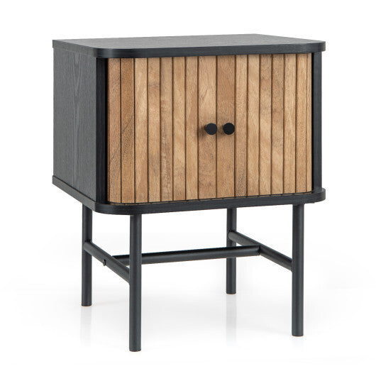 Mid-century Modern Nightstand with Sliding Doors and Storage Cabinet-White LuxuryLifeWay Online Store