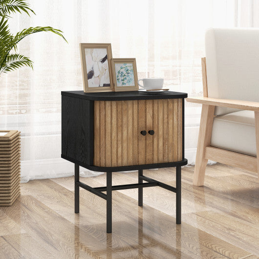 Mid-century Modern Nightstand with Sliding Doors and Storage Cabinet-White LuxuryLifeWay Online Store