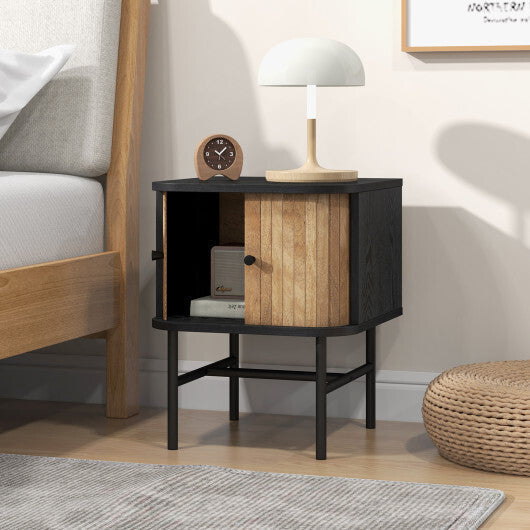 Mid-century Modern Nightstand with Sliding Doors and Storage Cabinet-White LuxuryLifeWay Online Store