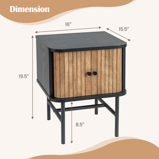 Mid-century Modern Nightstand with Sliding Doors and Storage Cabinet-White LuxuryLifeWay Online Store