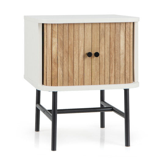 Mid-century Modern Nightstand with Sliding Doors and Storage Cabinet-White LuxuryLifeWay Online Store
