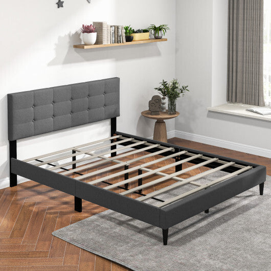 Queen Size Upholstered Platform Bed with Button Tufted Headboard-Blue LuxuryLifeWay Online Store