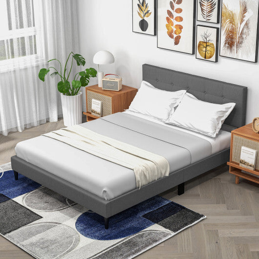 Queen Size Upholstered Platform Bed with Button Tufted Headboard-Blue LuxuryLifeWay Online Store