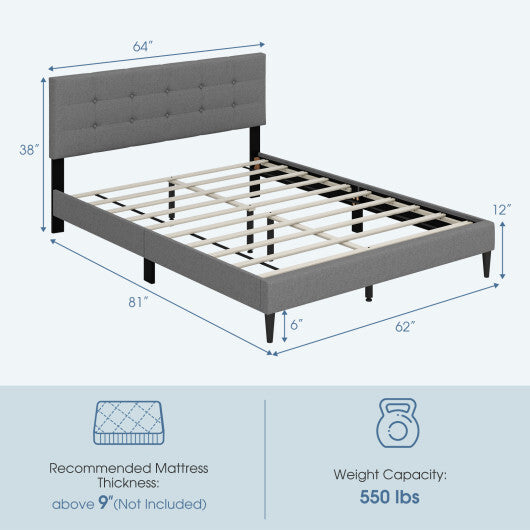 Queen Size Upholstered Platform Bed with Button Tufted Headboard-Blue LuxuryLifeWay Online Store