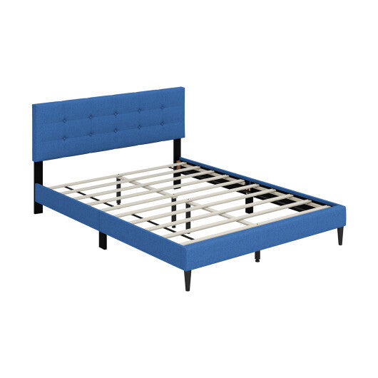 Queen Size Upholstered Platform Bed with Button Tufted Headboard-Blue LuxuryLifeWay Online Store