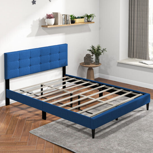 Queen Size Upholstered Platform Bed with Button Tufted Headboard-Blue LuxuryLifeWay Online Store