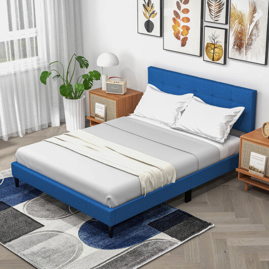 Queen Size Upholstered Platform Bed with Button Tufted Headboard-Blue LuxuryLifeWay Online Store