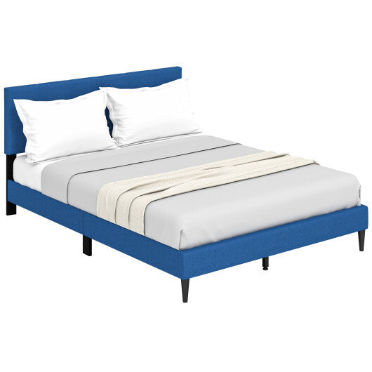 Queen Size Upholstered Platform Bed with Button Tufted Headboard-Blue LuxuryLifeWay Online Store