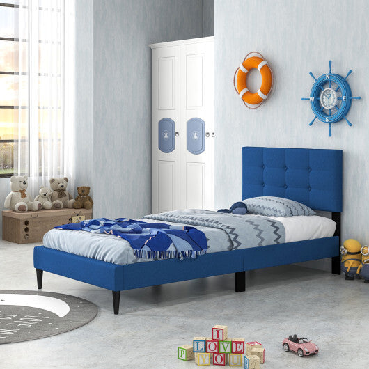 Twin Size Upholstered Platform Bed with Button Tufted Headboard-Gray LuxuryLifeWay Online Store